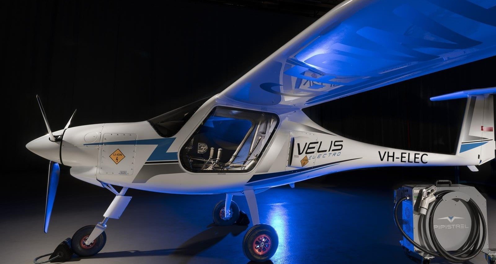 Pipistrel Velis Electro electric aircraft in a hangar